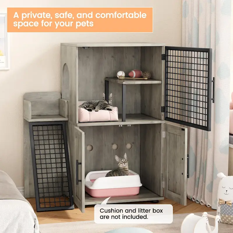 Modern Double Layer Cat Litter Box Enclosure, Hidden Cat Litter Box