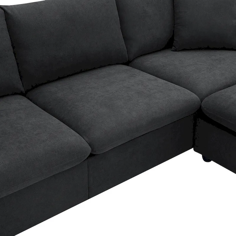 Modern Sectional Sofa,L-shaped Couch Set with 2 Free pillows,4-seat Polyester Fabric Couch Set with Convertible Ottoman