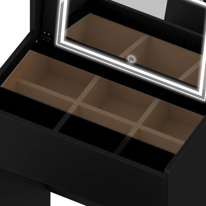Black/White Flip LED Mirror Vanity Table with Stool, Single