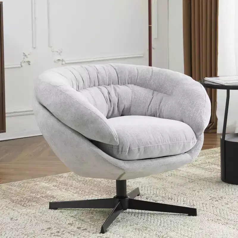 Okak Accent Chair, Modern Chenille Office Chair, Swivel Accent Chair with Removable Cushion, Round Office Chair, Metal Base and Cotton Material