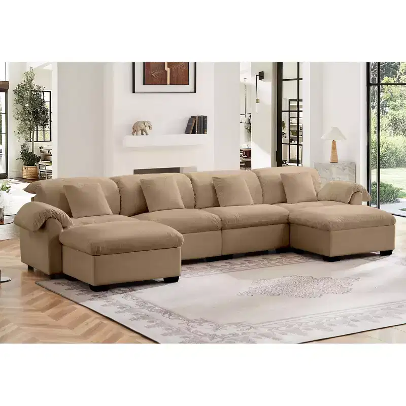 Massive U-Shaped Sectional Sofa, Cloud-Soft Couch with Storage Seats & Ottomans, 4-Seater Deep Seating Modular U Couch
