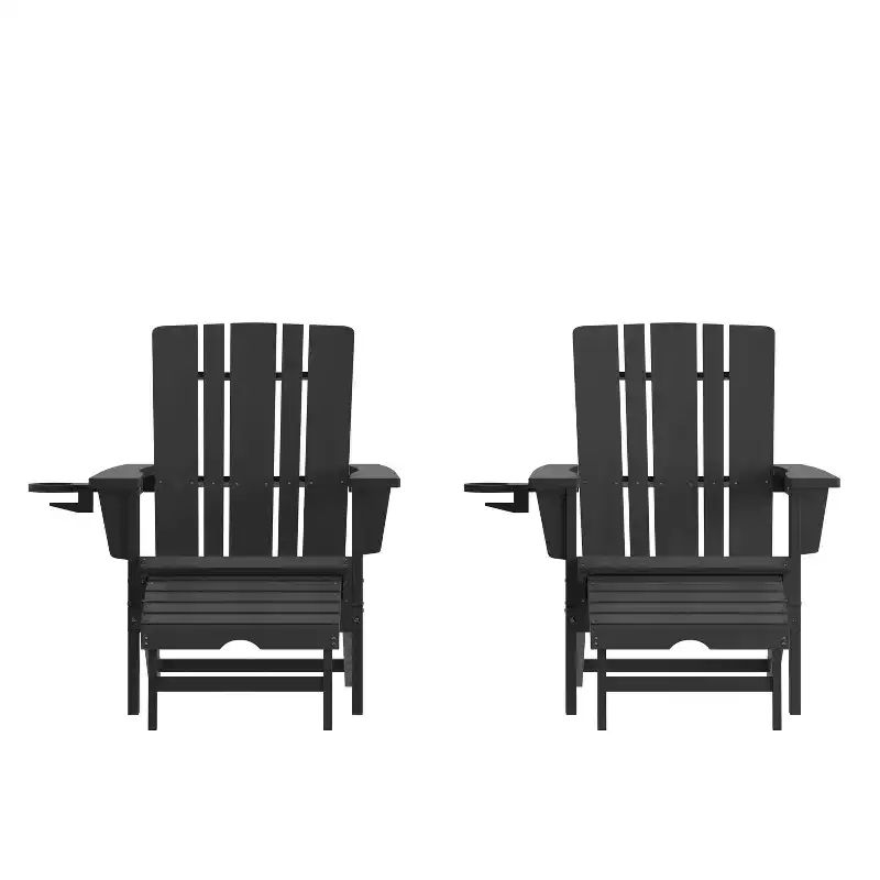 Flash Furniture Halifax HDPE Adirondack Chair with Cup Holder and Pull Out Ottoman, All-Weather HDPE Indoor/Outdoor Lounge Chair