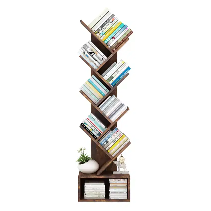 8 Tier Tree Book Shelf with Storage,Floor Standing Wood Bookshelf for Narrow Space, Storage Organizer Bookshelves for Books/CDs/Magazine