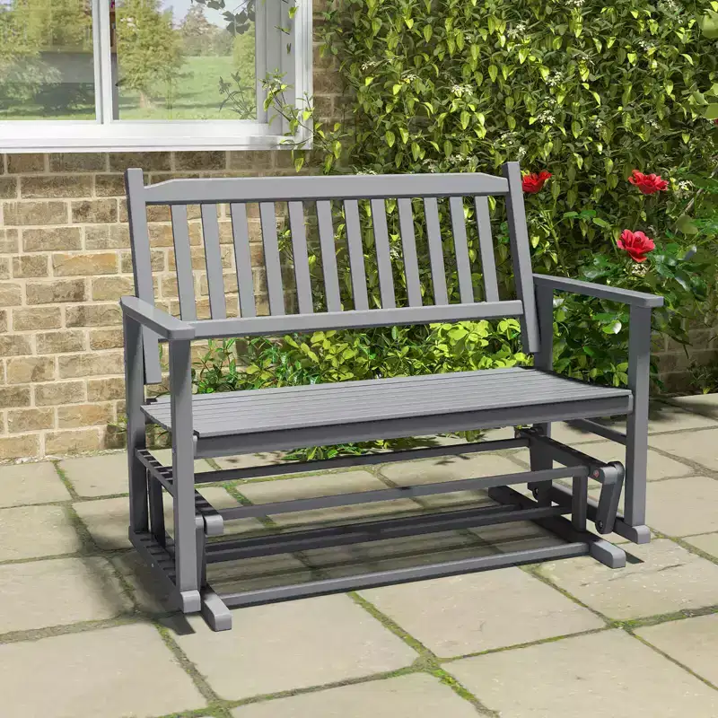 Costway Patio Glider Loveseat Chair Swing Rocking Bench with Slatted Seat & Curved Backrest White/Natural/Gray