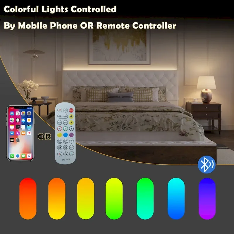 LED Queen/King Bed Frame with Tufted Headboard Bedroom Furniture