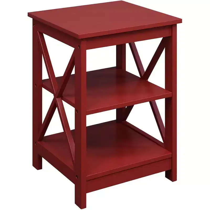 HomeStock Belmont End Table with Three Shelves and X Frame Sides, Stylish Transitional Accent Table with Open Storage for Living Room or Bedroom