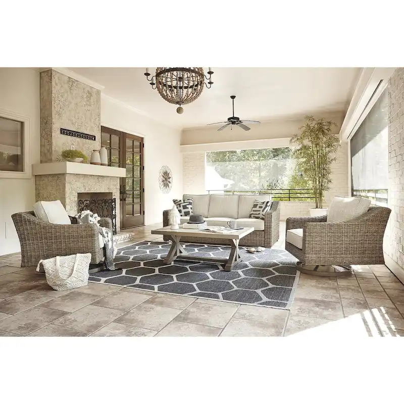 Signature Design by Ashley Beachcroft Brown/Beige 4-Piece Outdoor Conversation Set - 82.25 W x 37.75 D x 34.63 H