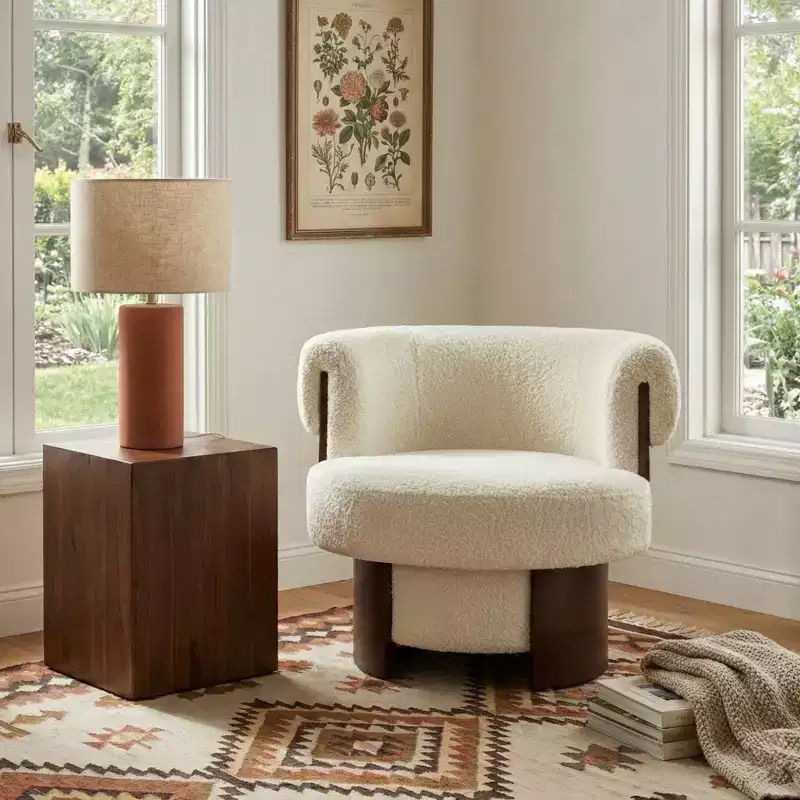 Whisen 360 Swivel Barrel Chair with Sculptural Bentwood Design, Solid Wood Frame, 32'' Wide, Versatile for Living Room and Bedroom