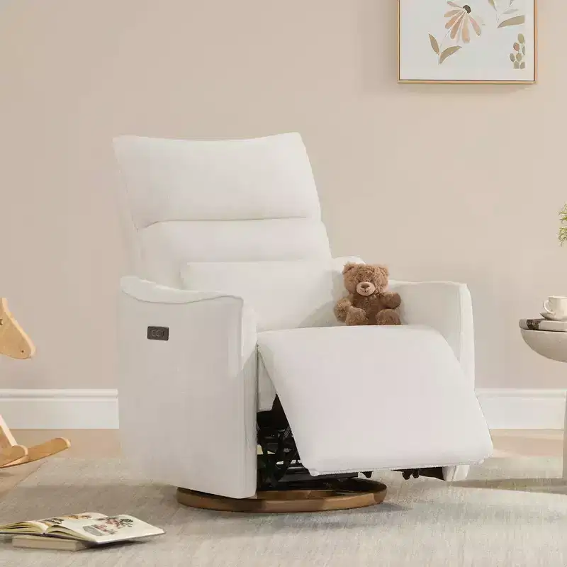 Cream / Dove Gray / Moss Green Power Swivel Recliner Nursery Glider with Lumbar Pillow, Seats 1