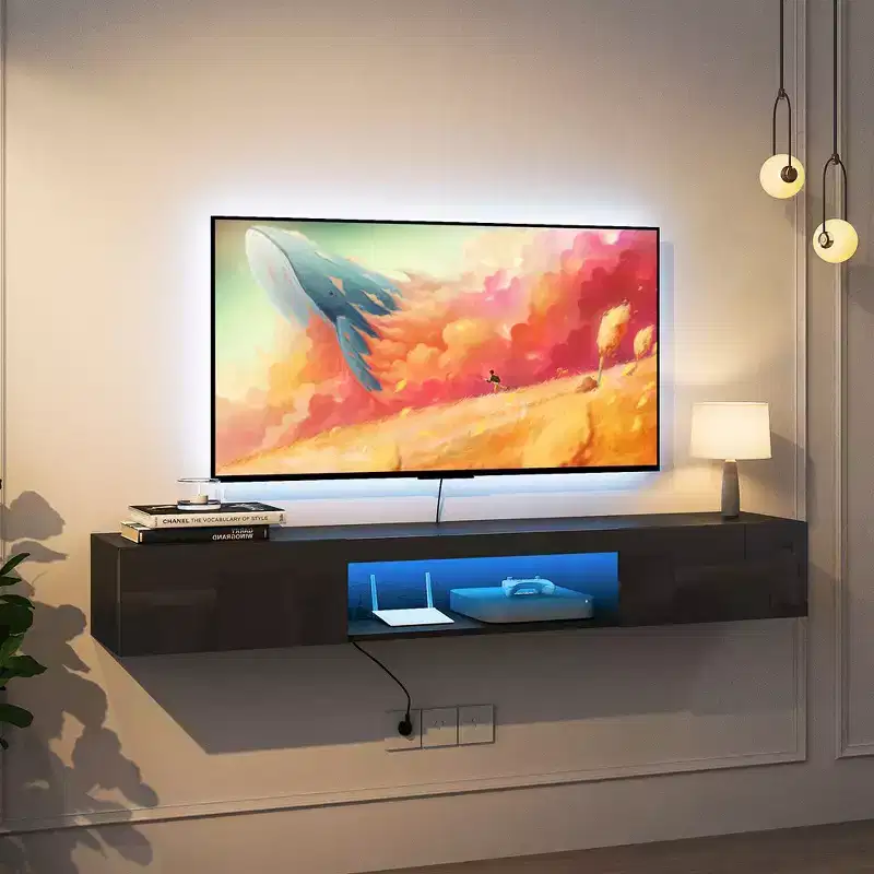 Wall Mounted Floating TV Stand With Remote Control Cable Management Media Console Table Entertainment Center