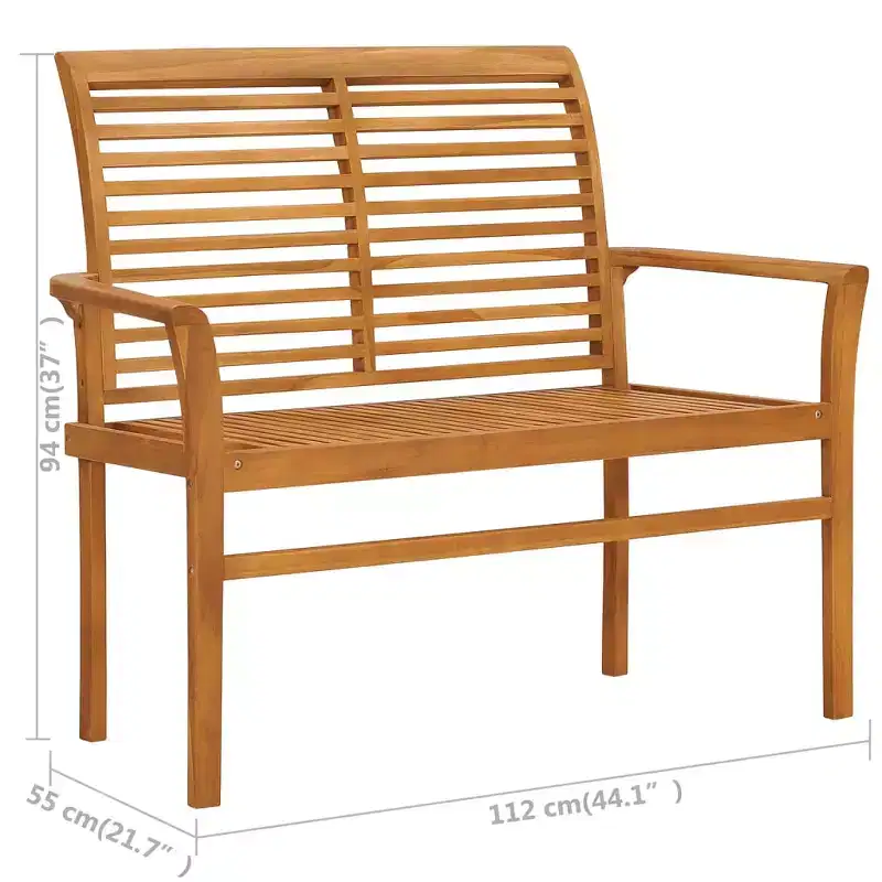 Patio Bench Natural wood, bright green cushion Smooth teak hardwood