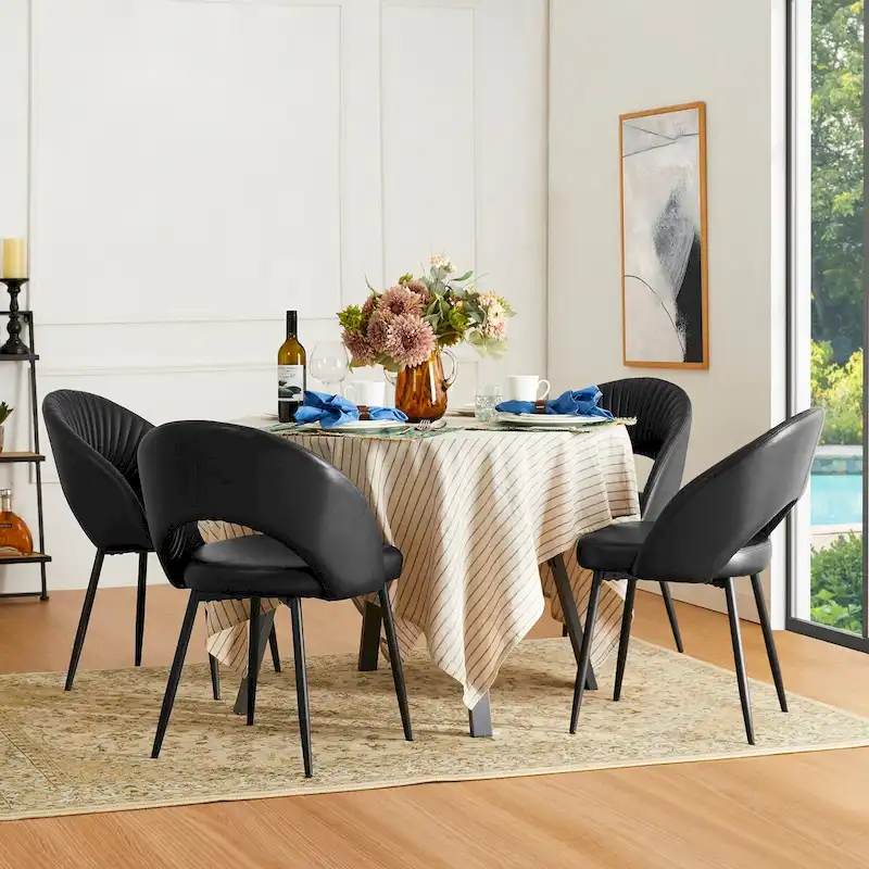 Glitzhome Mid-Century Modern Quilted PU Leather Dining Side Chair with Metal Tapered Legs