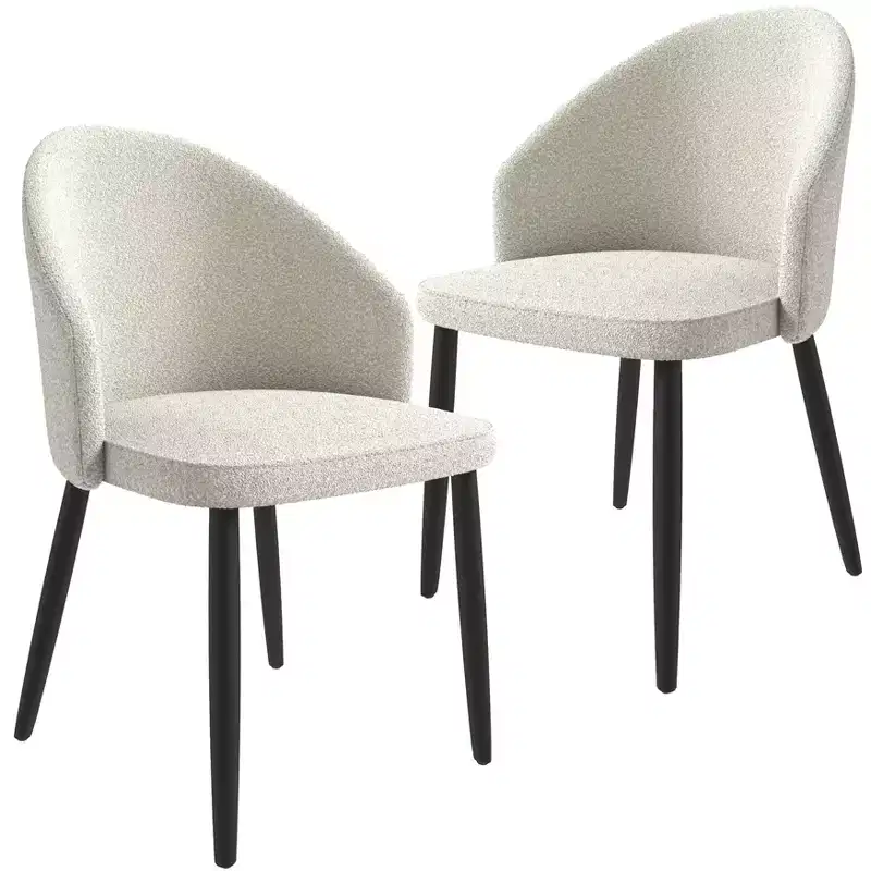 LeisureMod Paradiso Collection Upholstered Dining Chair Set of 2  Curved Back with Wood Legs, Stylish, Comfortable, and Durable for Dining Rooms
