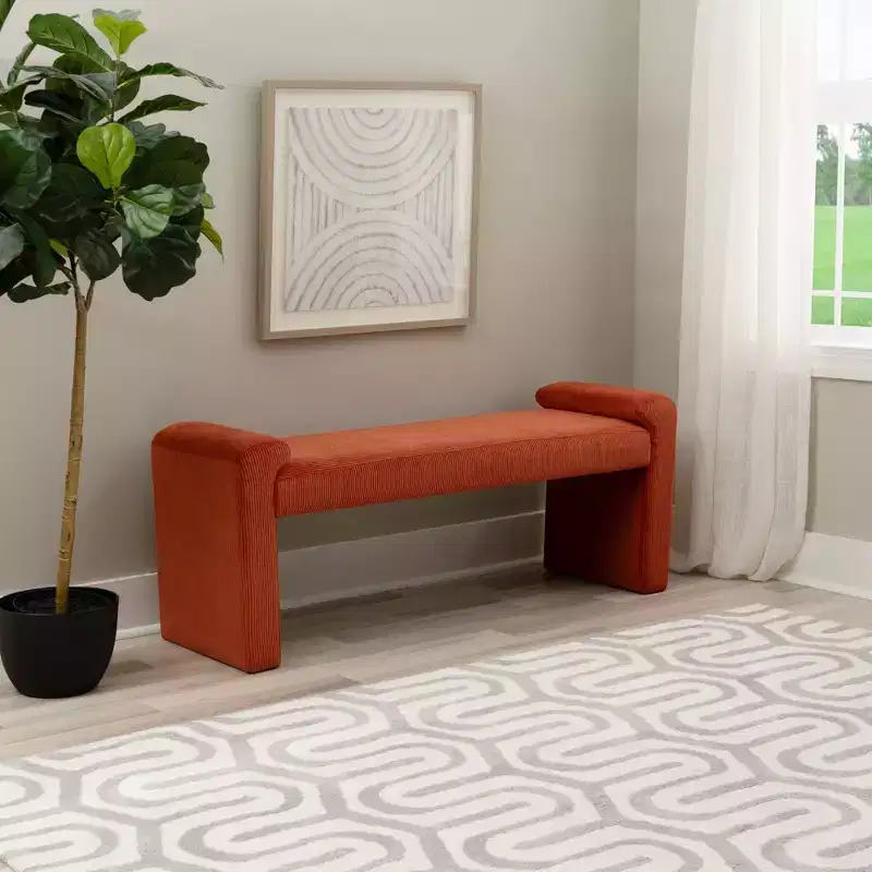 Upholstered Bench Rust Corduroy
