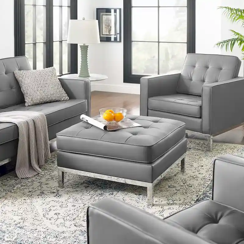 Loft Tufted Vegan Leather Ottoman