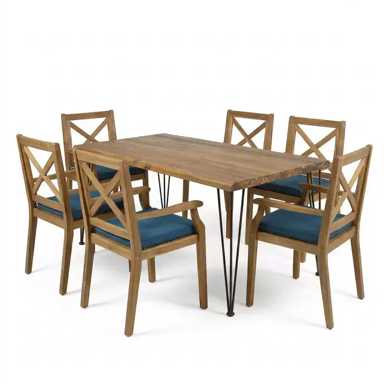 Christopher Knight Home Mille Rustic 7 Piece Patio Acacia Wood Dining Set with Cushions