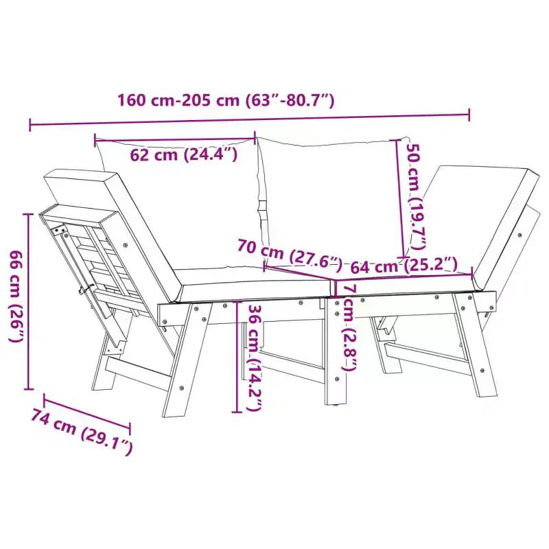 vidaXL Garden Bench Cream white Solid Acacia wood 2-in-1 adjustable