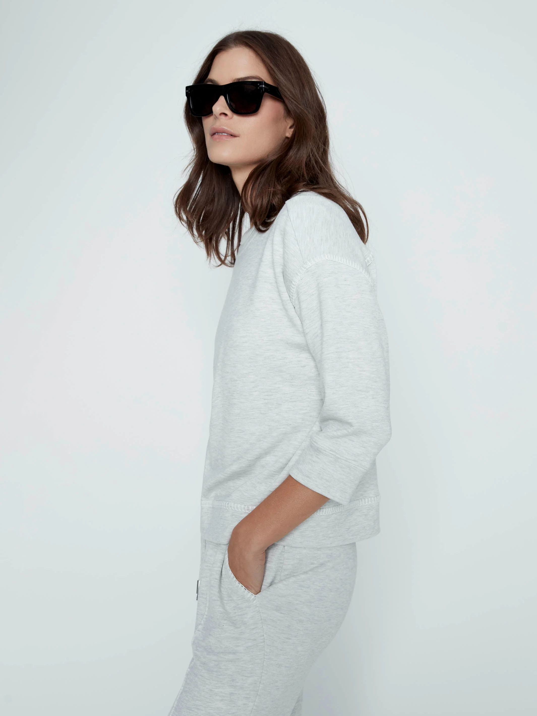 3/4 Sleeve Top - Heather Light Grey