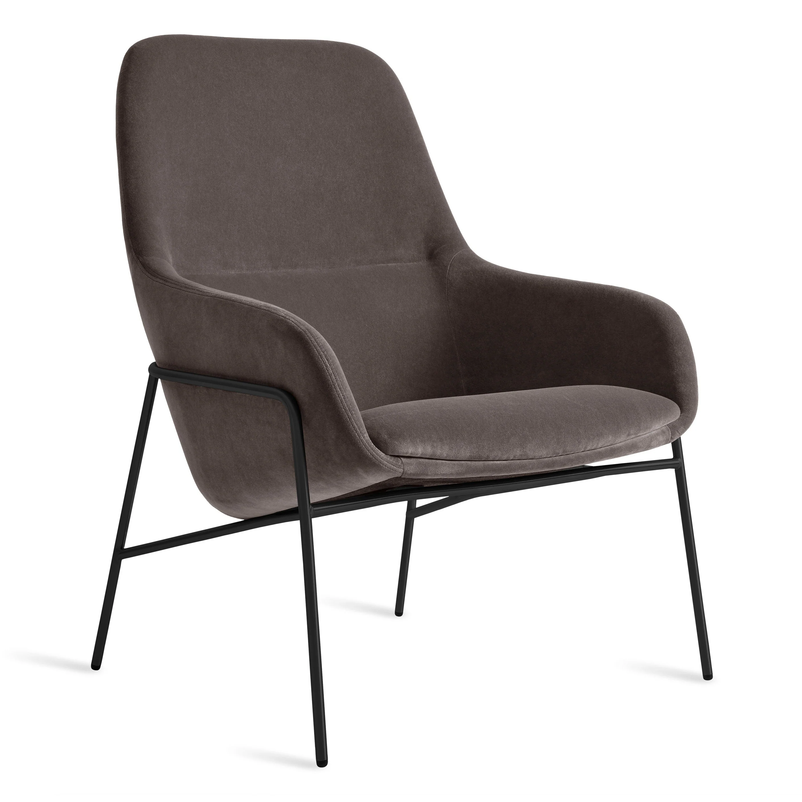 Modern Storm Grey Velvet Lounge Chair with Tucked Seam Back for Living Room