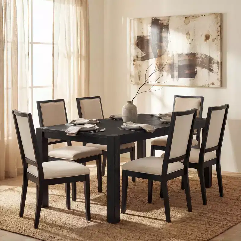 Modern Dining Set - 80 Table + 6 Cushioned Chairs, Solid Wood Frame, 400lbs Table Capacity, Easy Assembly