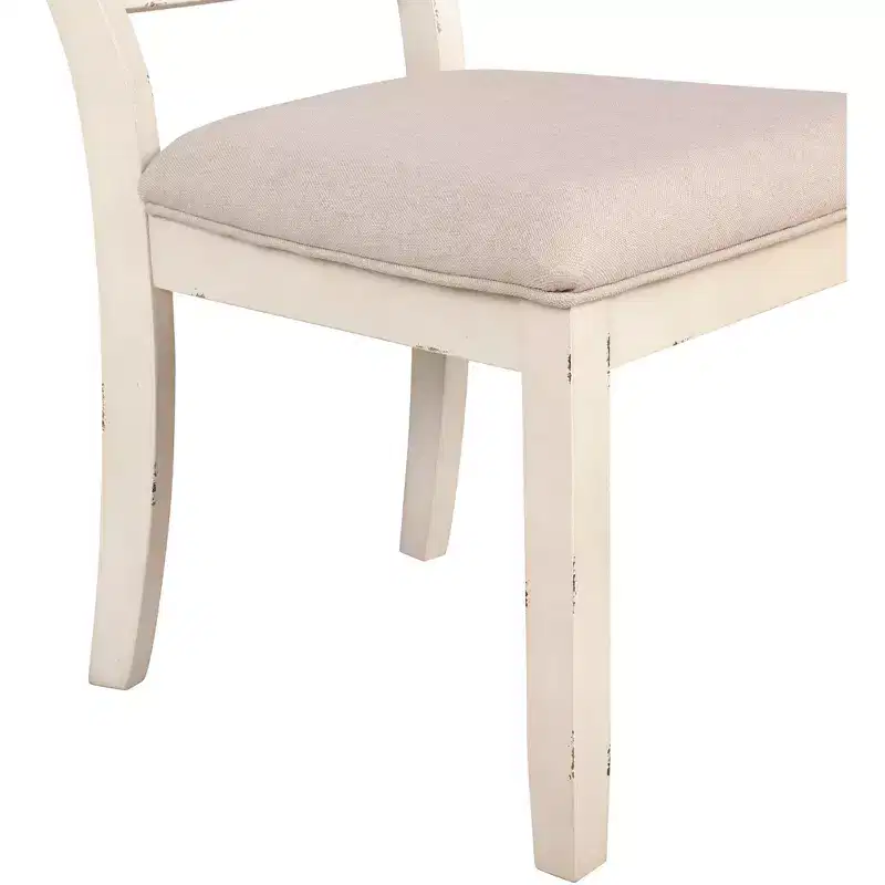 Roundhill Furniture Prato Wood Cross Back Upholstered Dining Chairs, Antique White, Set Of 2