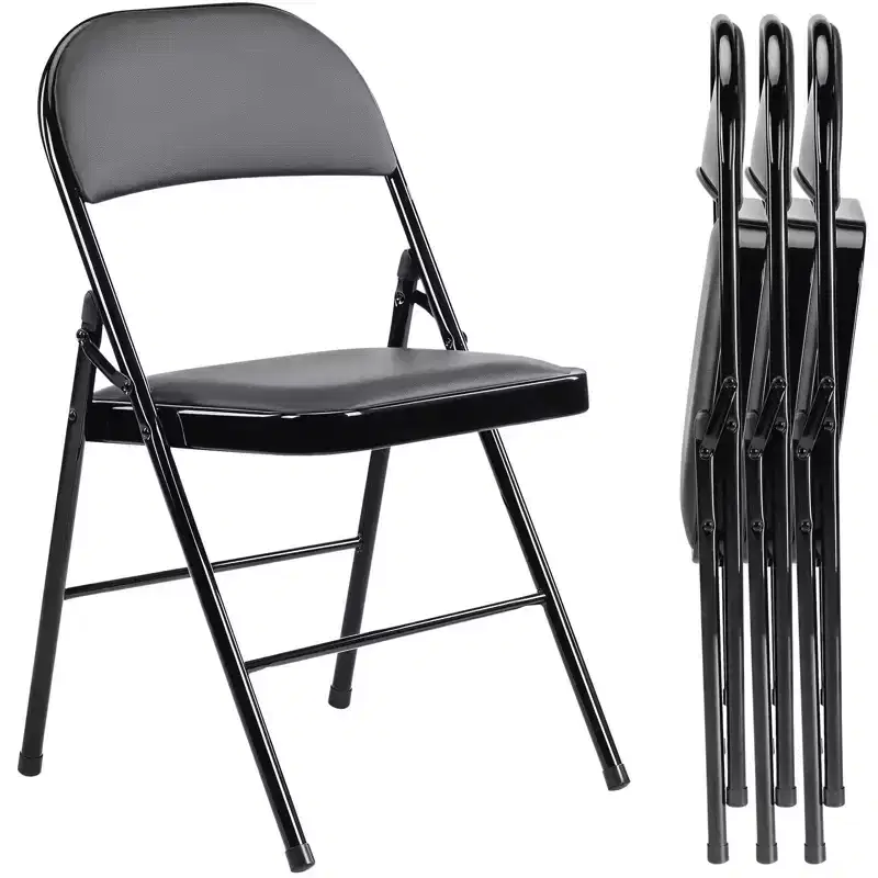 MAYEERTY Folding Chair 4Pcs Leather Padded Outdoor Indoor for Home Office Party Comfy Black