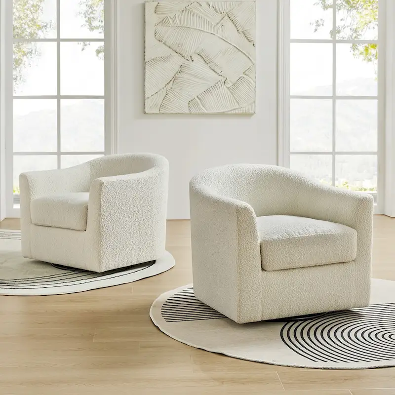 Rita Modern Ergonomic Boucle Upholstered Swivel Barrel Chair Set of 2 by HULALA HOME