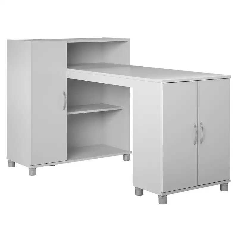 RealRooms Basin Hobby and Craft Desk with Open Shelving and Storage Cabinet