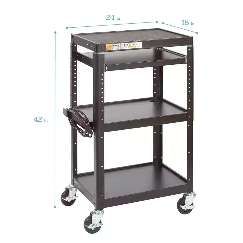 ECR4Kids Mobile AV Presentation Media Cart Stand, Adjustable, Technology Trolley, Black
