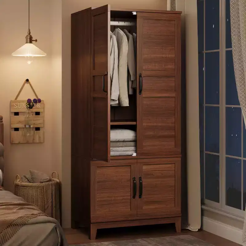 Armoire Wardrobe Closet with 4 Doors,72 Wooden Wardrobe Cabinet, Freestanding Tall Clothing Armoire Cabinet with Adjustable Shelves