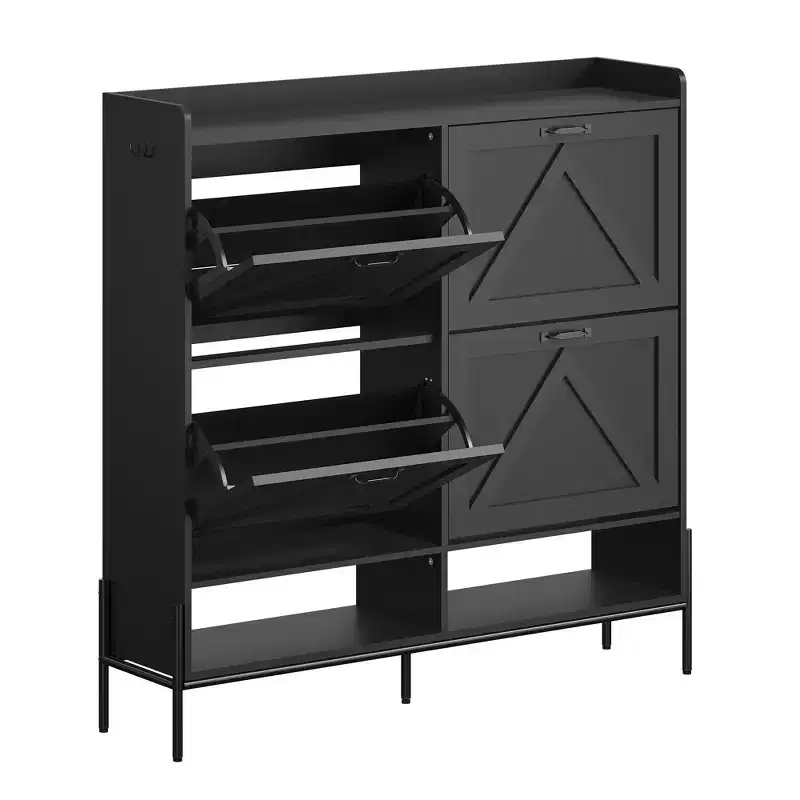 Shoe Cabinet with 4 Flip Drawers,Narrow Shoe Cabinet Storage,Freestanding Shoe Storage Cabinet Organizer,Dry and Wet Separation with Metal Legs