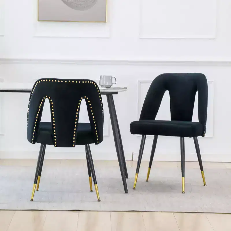 TUYOHW Curved & Open Backrest Dining Chairs with Nailheads,2 PCS Velvet Kitchen Chairs with Metal Legs,Modern Dining Room Chairs for Living Room