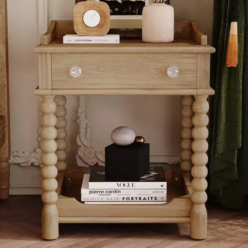 Mid-Century Modern Nightstand with Drawer and Open Shelf, Rustic Bedside Table with Storage for Bedroom or Living Room - Panipeachy