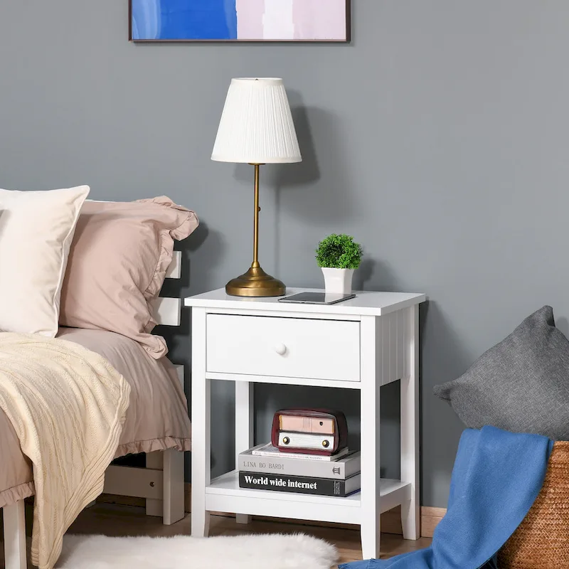 Modern Bedside End Table with Drawer & Storage Shelf – 19.75x13.75x23.5