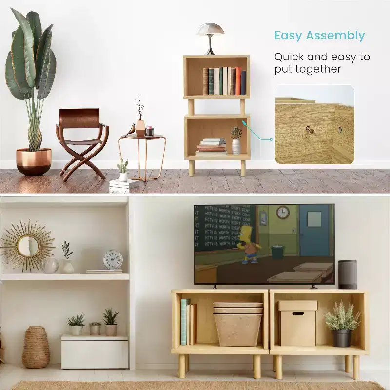 Stackable Storage Cube End Table with Rubberwood Legs