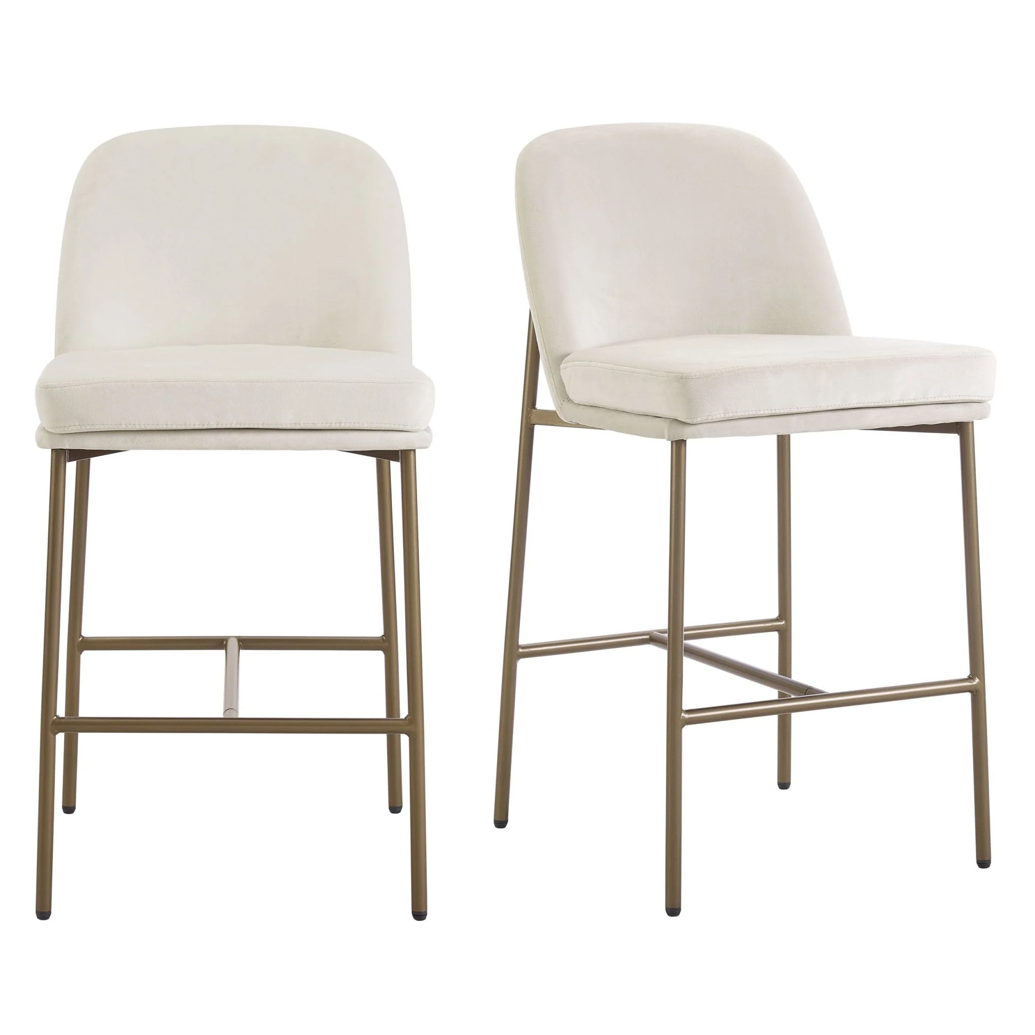 Organic Ecru Fabric Barstool with Built-in Footrest for Kitchen