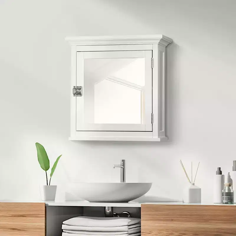 Removable Wooden Medicine Cabinet with Mirrored Door, White