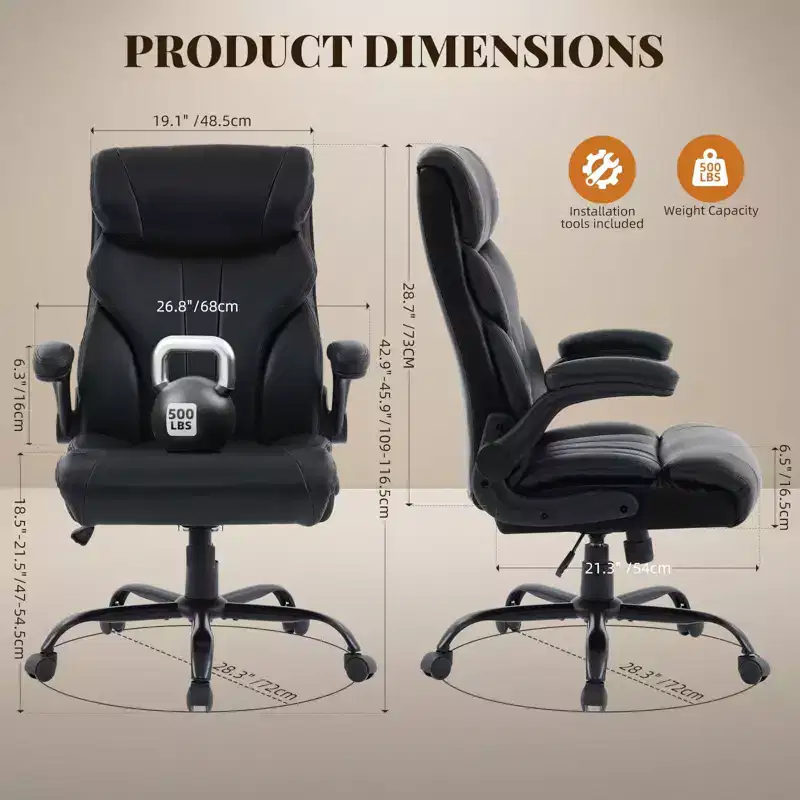 COZONY Big & Tall Office Chair 500LB Capacity, Adjustable Armrests & Recline Ergonomic Executive Computer Chair