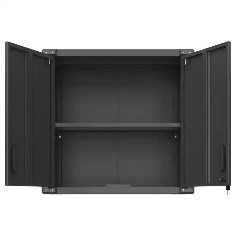 Wall-Mounted Locking Storage Cabinet with Adjustable Shelf & Open Drawer