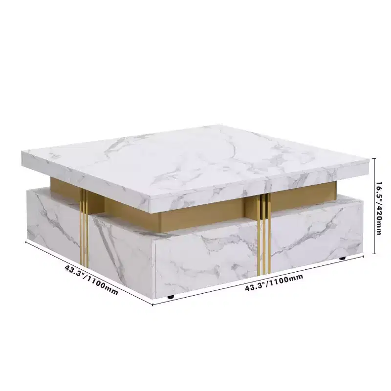 Coffee Tables With 4 Storage Drawers Modern Square Design Cocktail Table For Living Room Office Bedroom 16.5D x 43.3W x 43.3H