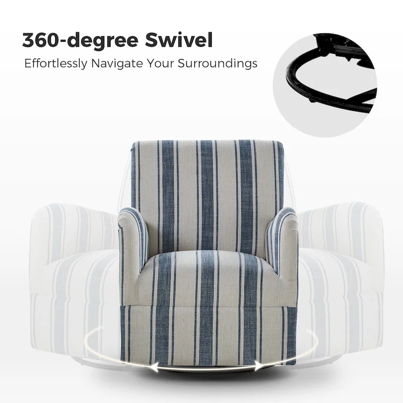 Pancy Traditional Swivel Armchair with Jacobean Strip Pattern by HOLALA HOME
