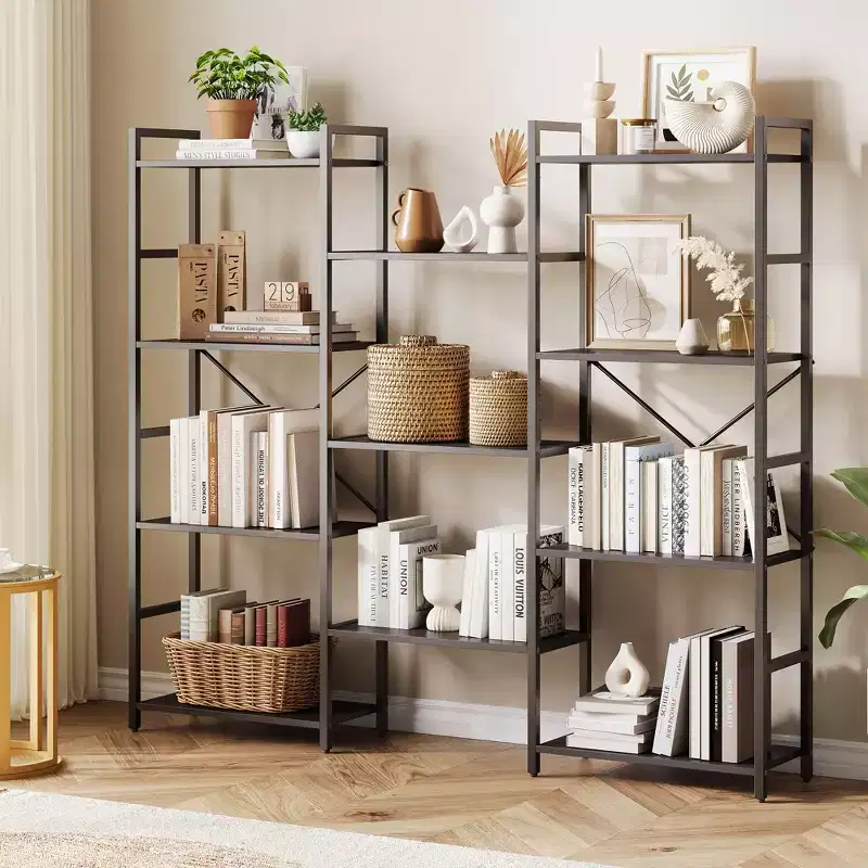 4 Tier Bookshelf with 11 Open Shelves, Triple Column Wide Bookcase for Home and Office, Spacious and Stylish Storage Organizer