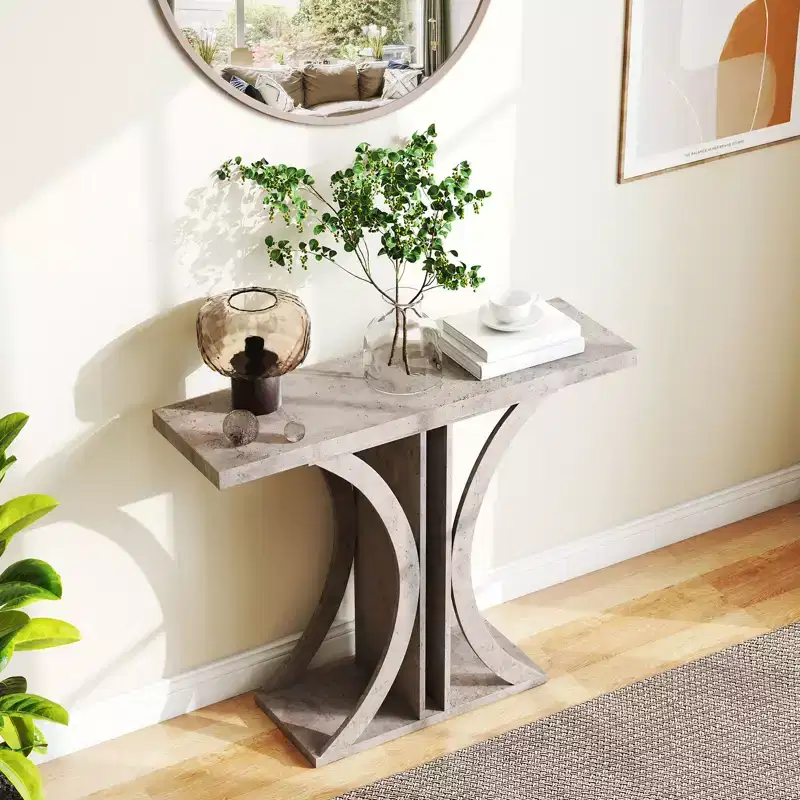 Costway Console Table 40'' Rectangular Entryway Table w/Geometric Frame for Living Room Gray