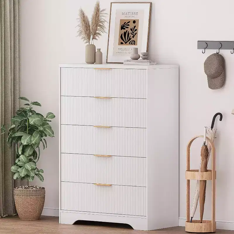 Acekool 4-Drawer Fluted Dresser, Modern Chest of Drawers with Wave Panel, Tall Storage Organizer for Bedroom, Nursery, Living Room, Entryway