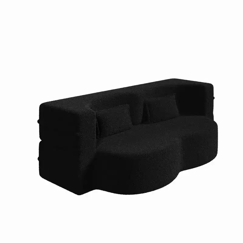 Homy Casa Convertible Boucl Sofa Bed with Curved Design and Plush Cushions, for Living Room or Guest Space