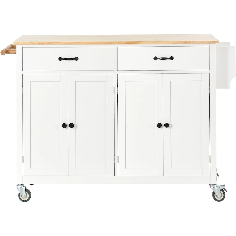 Kitchen Island Cart with Solid Wood Top, Locking Wheels, Spice & Towel Rack