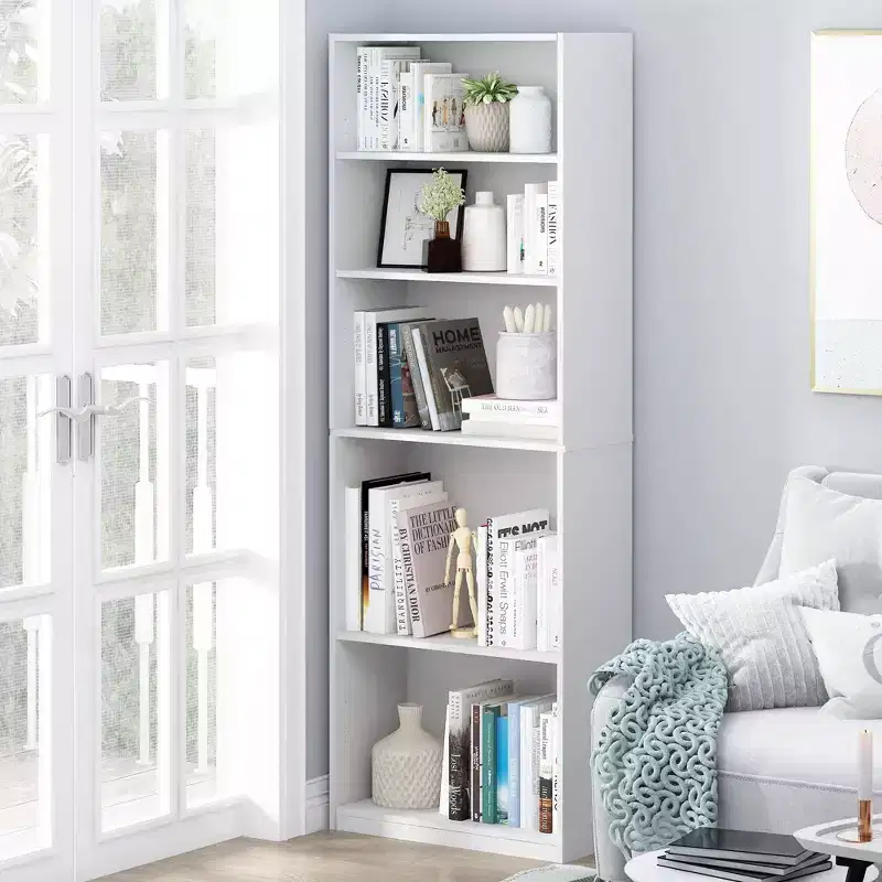 Furinno 5 Cubes Bookcase Space Saver Organizer Bookshelf w/Adjustable Open Shelves,White