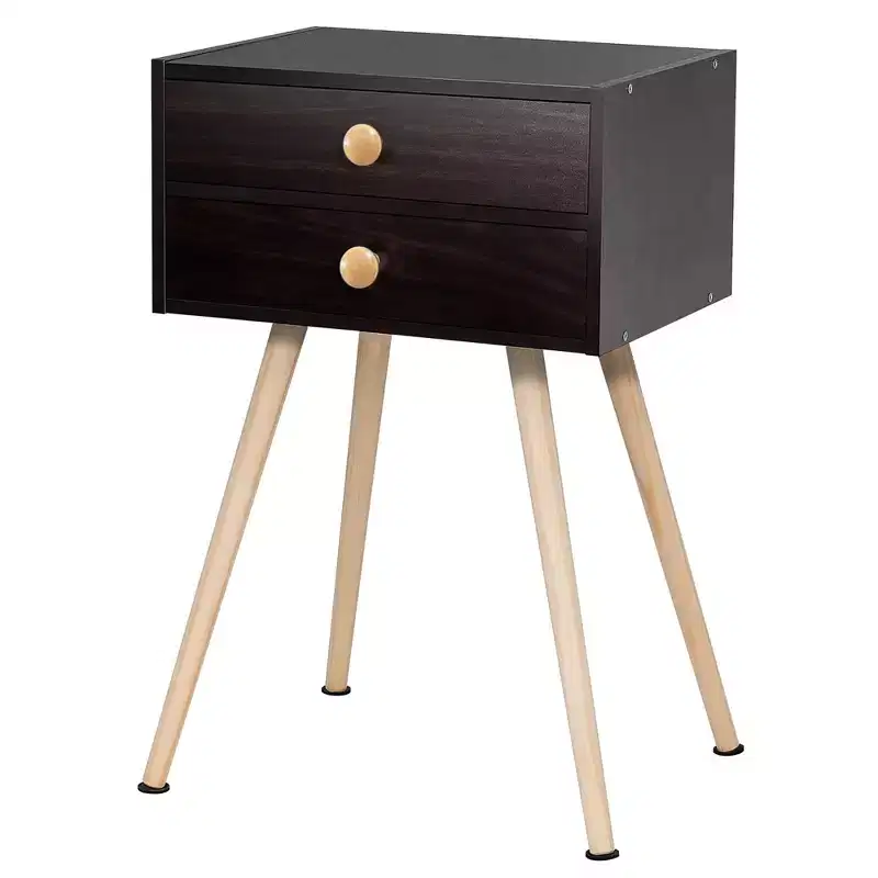 Mid Century Modern 2 Drawers Nightstand Sofa Side Table End Table Espresso