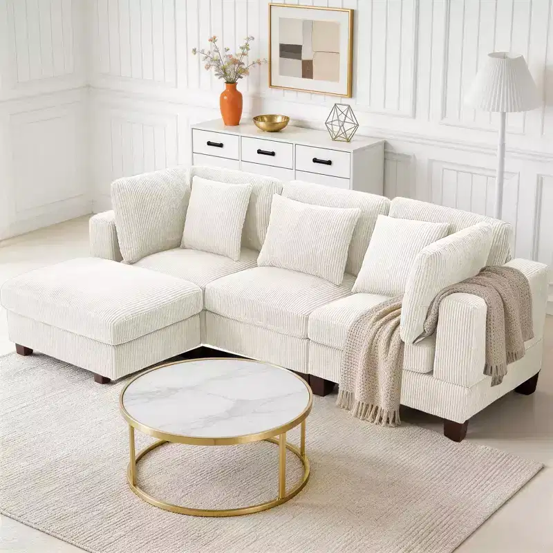 Corduroy Convertible Modular Sectional Sofa with Ottomans, Configurable Couch for Living Room, Easy Assembly