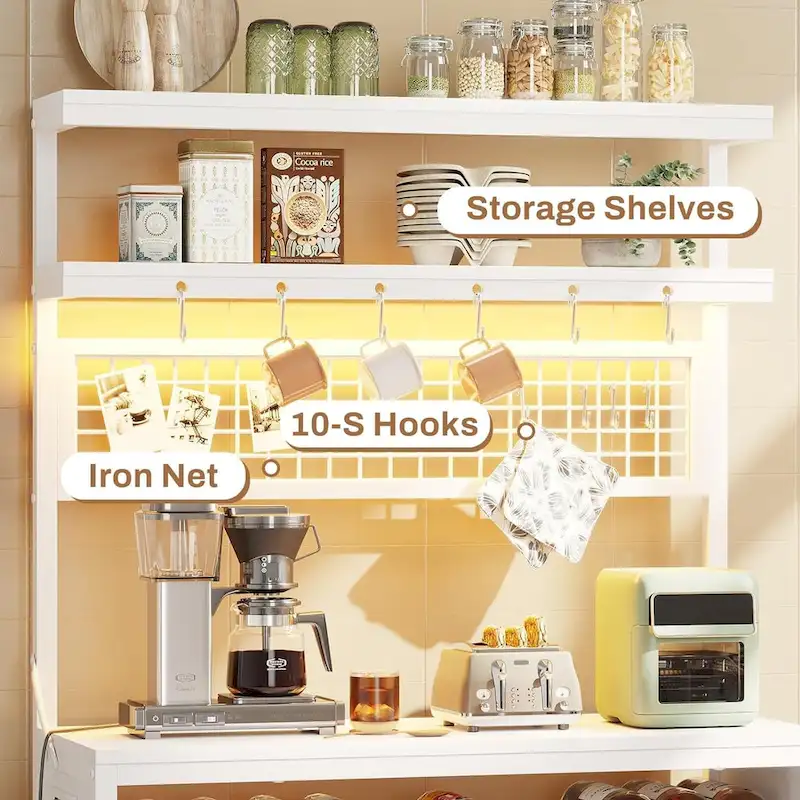Bakers Rack with Power Outlet 6-Tier Coffee Bar Microwave Stand